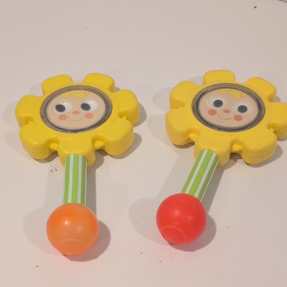 Fisher-Price Yellow Flower Rattle Pair